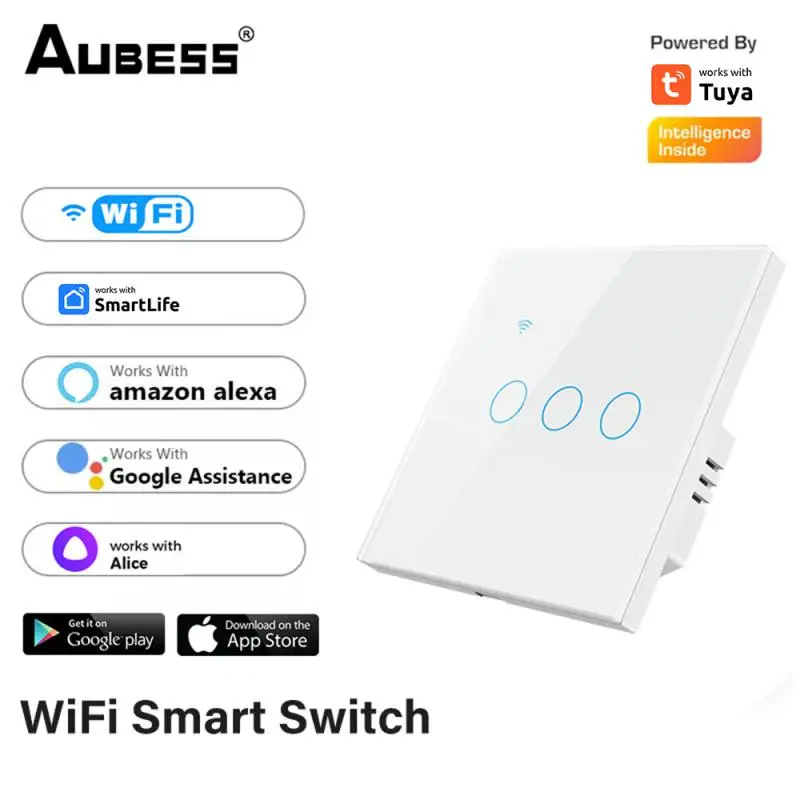 Tuya EU WiFi Smart Touch Switch Home Wall Light Buttons 1/2/3/4 Gang لمساعد Alexa وGoogle Home