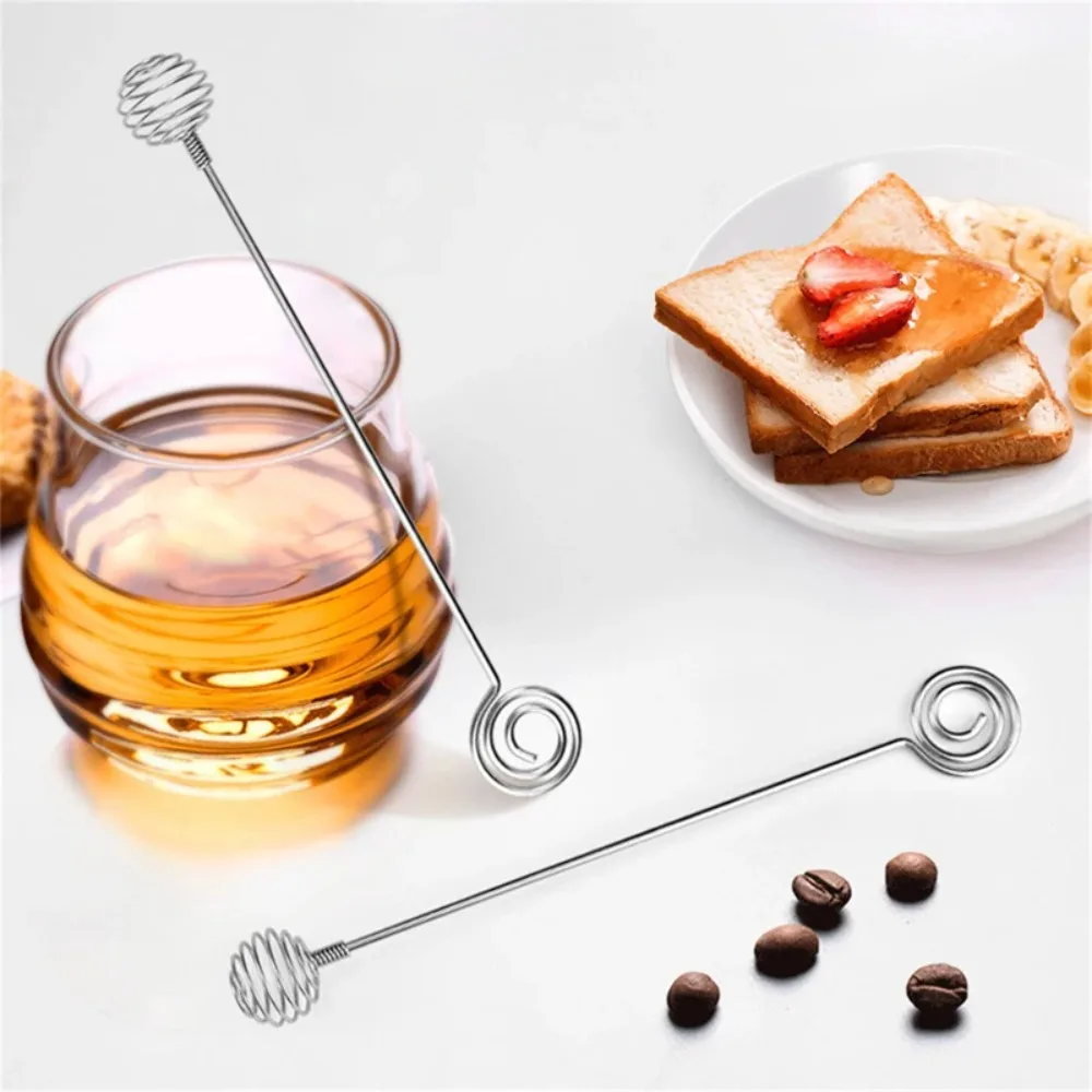

Household Stainless Steel Honey Dipper Sticks Long Handle Spiral Metal Mixing Spoon Double-headed Honey Stirrer Syrup