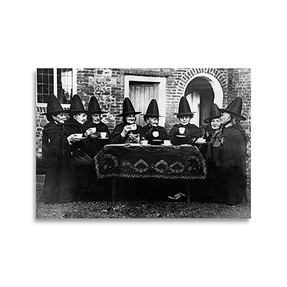Witches Tea Time Print, Witches Council, Witchcraft, Vintage Photo Print, Black and White Print, Wall Art