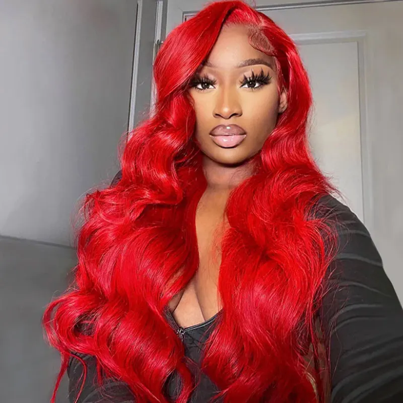 Bright Fire Red Body Wave Hair Synthetic Lace Front Wigs High Quality Heat Resistant Fiber Hair Natural Hairline For Black Women