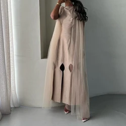 Customized  Formal Off The Shoulder Satin Evening Dresses Fashion Straight Floor Length Boat Neck Sleeveless Vestidos P