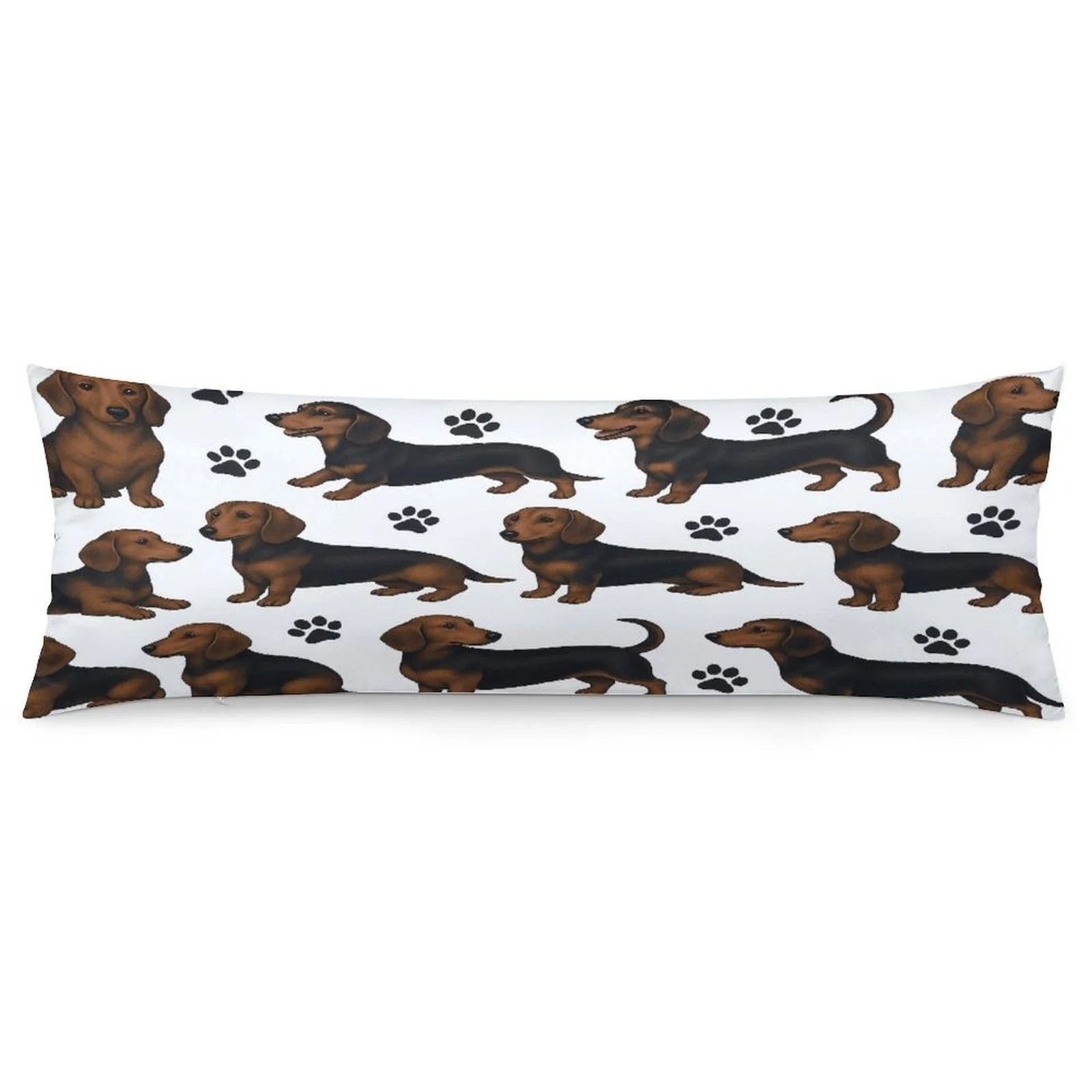 Sausage Dog Shaped Pillowcase - Plush Large Dog Bed Cover with Zipper Closure, Printed with Dachshund Pattern, Size 20X54 Inches