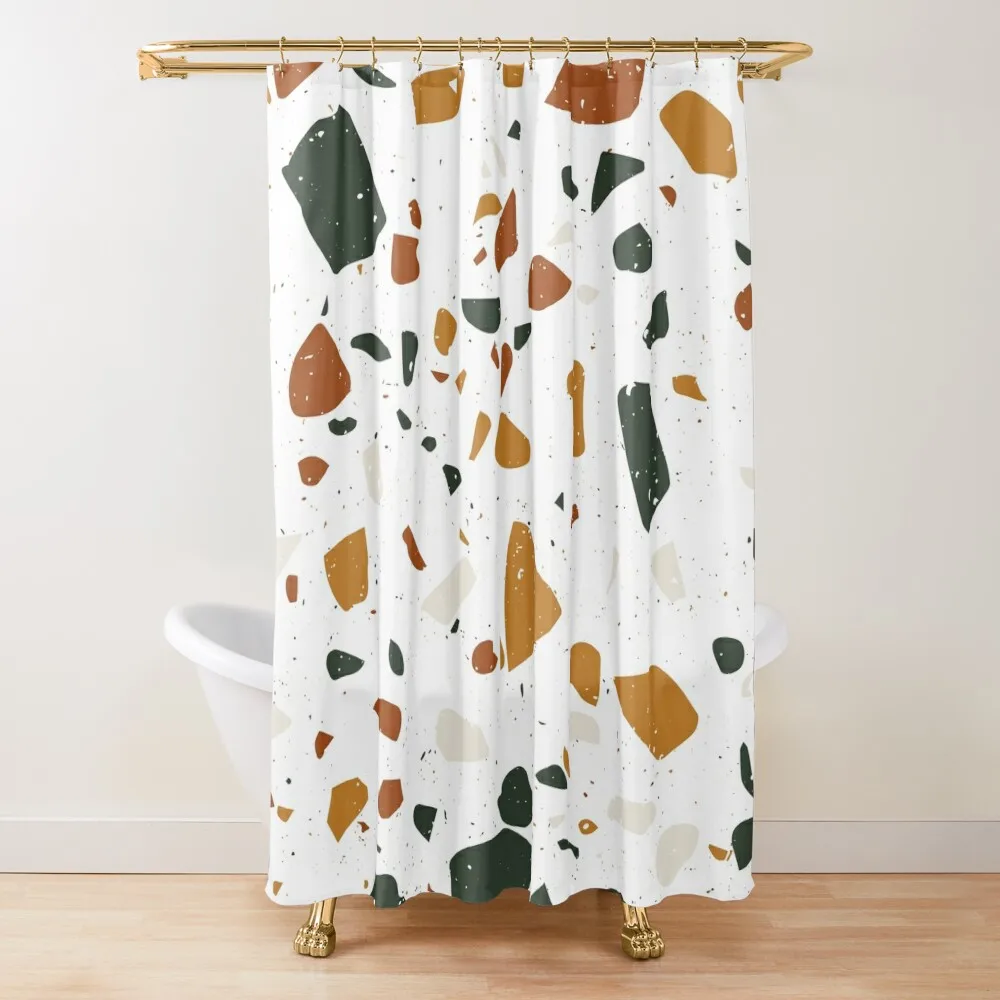 

Terrazzo Stone Pattern (Navy + Terracotta + Mustard) Shower Curtain Bathroom Fabric Bathroom Shower Set Bathtub Curtain