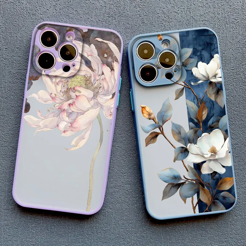 Vintage Flower Phone Case For iPhone 12 11 13 Pro Max Mini 16 15 14 Pro Max X XR XS 8 7 14 15 Plus SE Butterfly Plant Back Cover