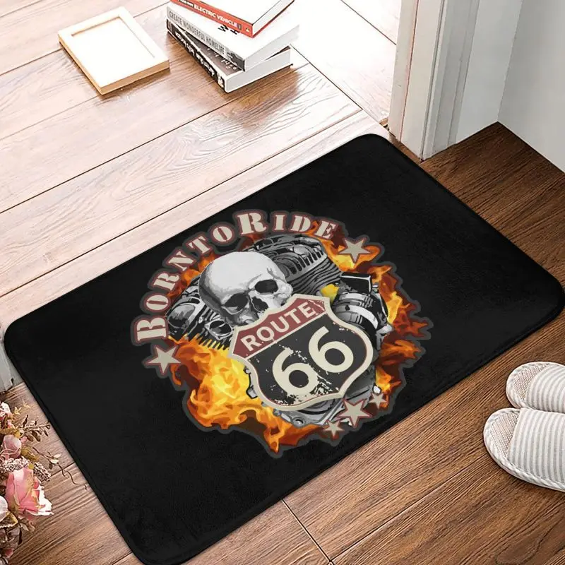 Personalized Born To Ride Skull Doormat Mat Anti-Slip Route 66 Kitchen Bathroom Balcony Rug Carpet 40*60cm