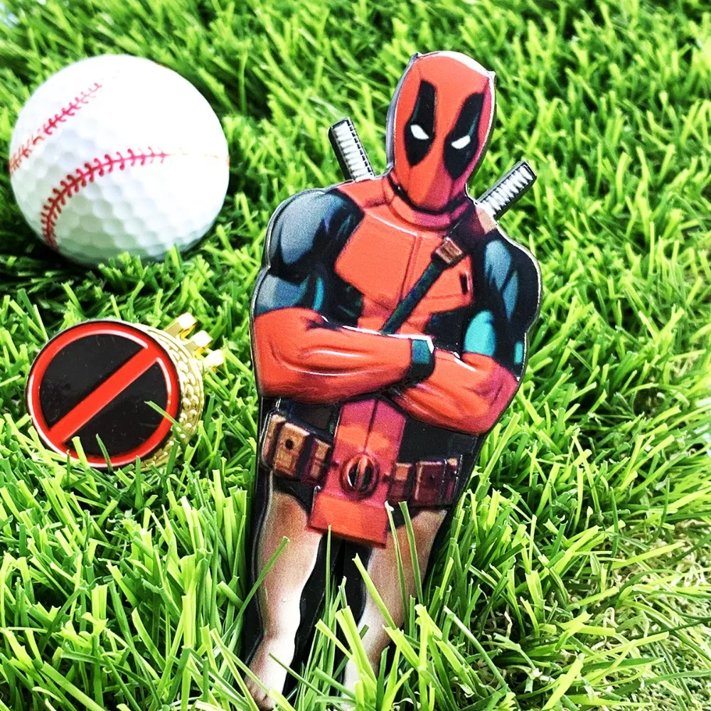 Creative Golf Superman Ball Fork Supplies Cartoon Magnetic Metal Cap Clip Green Repair Ball Fork Ball Mark Gift Box Set