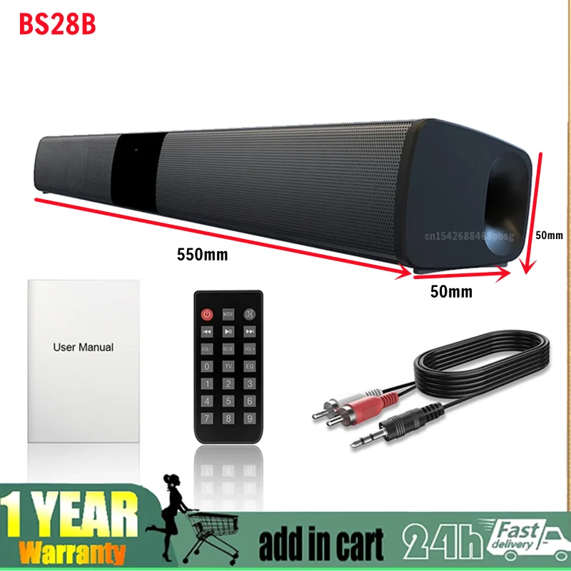 40W Wireless Bluetooth Soundbar Stereo Speakers Home Theater PC TV Sound Bar Surround Sound System AUX TF FM Radio Column