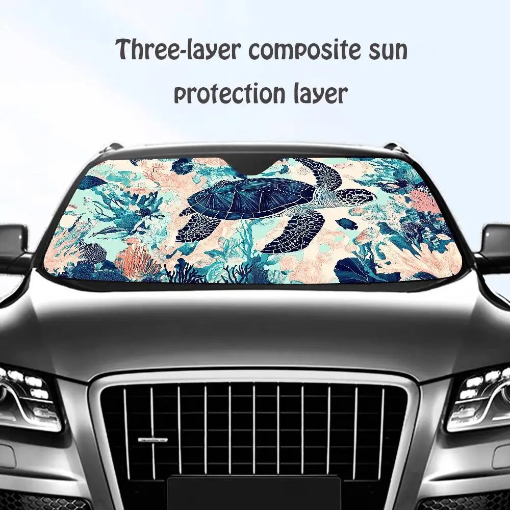 

Tropical Blue Turtle Pattern Car SunShade Windshield Sun Shade Personalized Picture Block UV Rays Visor Protector