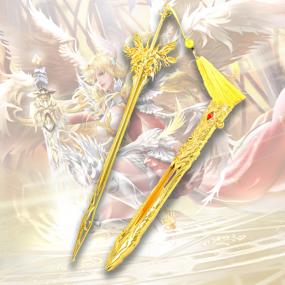Soul Land Geïnspireerd Angel Sword 30cm Qian Renxue Goddelijk Artefact Full Metal War Craft Celestial Armory Display Gift