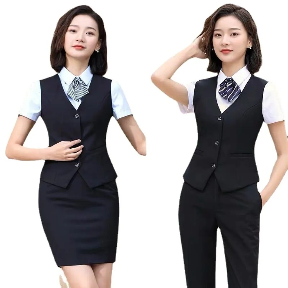 

OL Fashion Business Vest Coat Plus Size Solid Color Formal Office Ladies Vest Sleeveless V Neck Slim Fit Women Vest Female