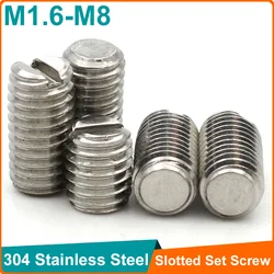 10pcs M1.6 M2 M2.5 M3 M4 M5 M6 M8 304 Stainless Steel Slotted Flat End Set Screw Headless Machine Thread Grub Screws DIN551
