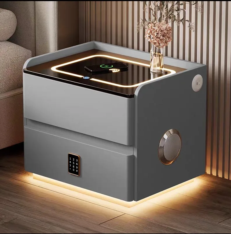 Smart Bedside Cabinet Solid Wood Bedside Cabinet Wireless Charging USB Interface Multifunctional Bedside Cabinet