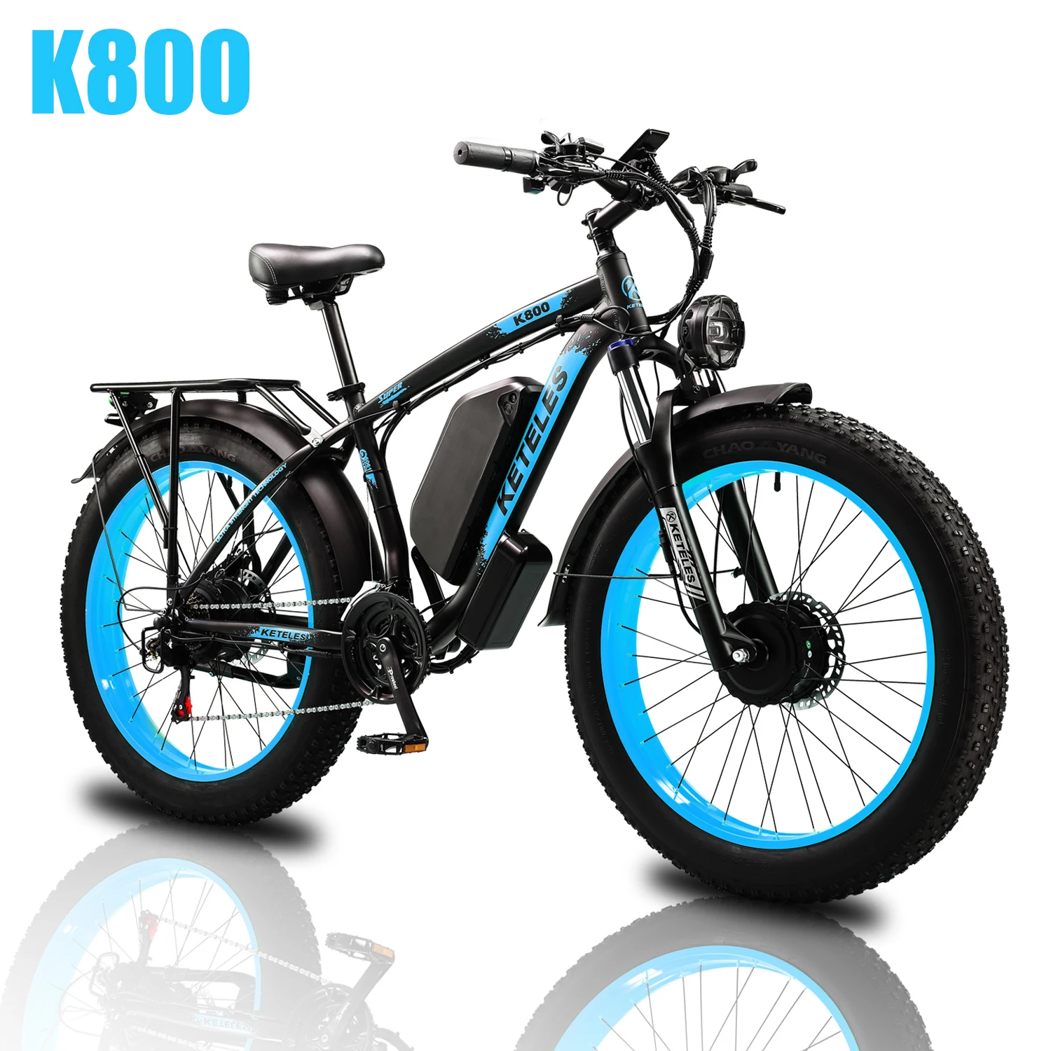 Bicicleta Eléctrica KETELES K800 de Doble Motor, Batería de Litio de 48V/23AH y 1104WH, Bicicleta de Montaña Eléctrica con Neumáticos Gruesos de 26 Pulgadas y 21 Velocidades
