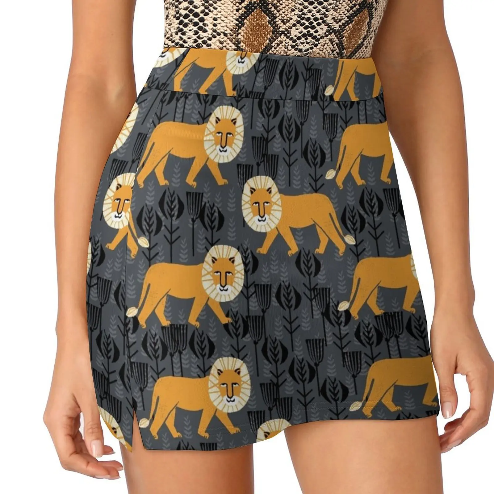 Safari Lion Pattern by Andrea Lauren Mini Skirt japanese style Women's skirts skirt for woman Short skirt woman