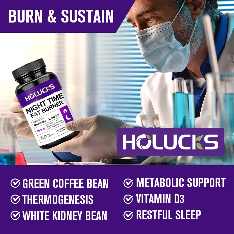 Night Time Fat Burner Capsules, with White Kidney Bean & Vitamin D3, Support Thermogenesis, Appetite Control & Restful Sleep