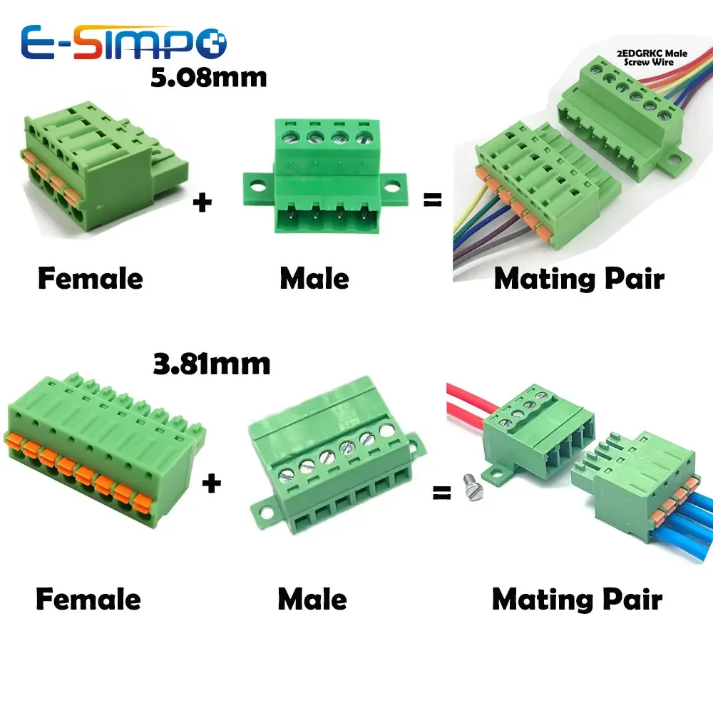 

10pcs/5Pairs Docking Female Male Lock Fix Butt Joint 2EDGKD 15EDGRKC-3.81/5.08mm 2-16P Plug Spring Screw Wire Terminal Block