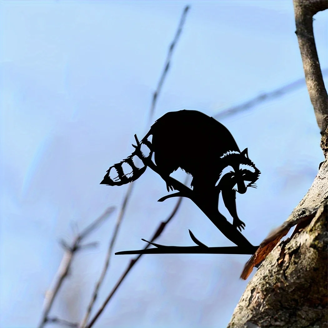 

Raccoon Silhouette Metal Decoration Tree Stakes,Branch Iron Insert Decoration For Home Garden Patio,Outdoor Fence Decoration