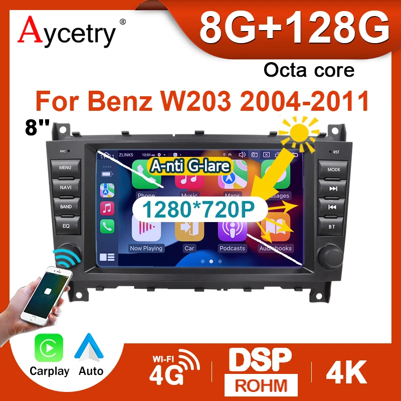 Wireless Carplay Android 12 Car Radio GPS For Benz W203 2004-2011 Auto Stereo Multimedia Player 2 Din Autoradio BT Navigation