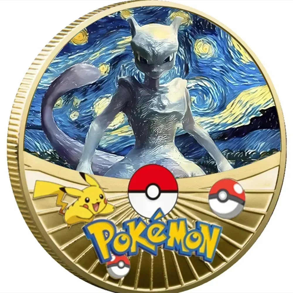 Pokemon Gold Coin Metal Set Pikachu Charizard Commemorative Anime Baby Pokemon Starry Sky Oil Painting Coin Commemorative Medal