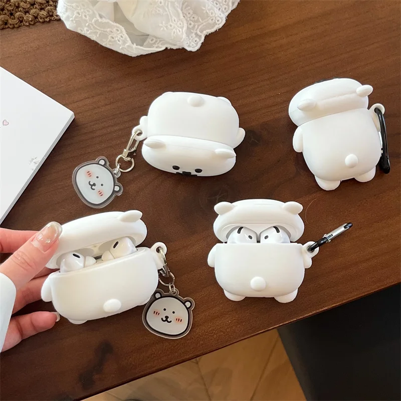 für AirPods 4 Hülle 3D Niedlicher weißer Bär Cartoon-Abdeckung für Apple AirPods Pro 2 Ladebox Kopfhörerhülle für AirPods 3 2 1