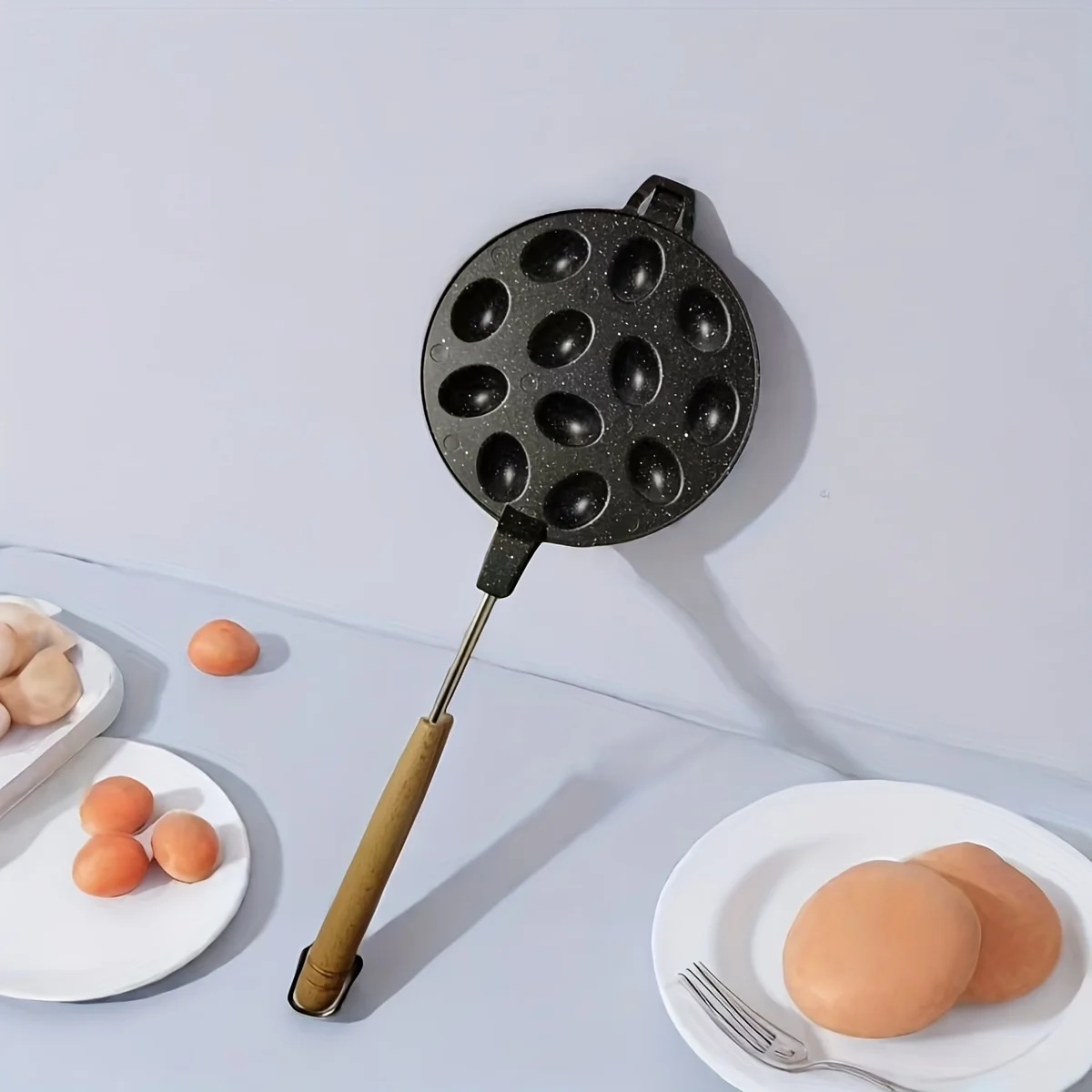 12-Cavity Round Pecan Mold Egg Waffle Pan for Gas Stove Universal Baking Mold for Walnut-Shaped Cakes and Egg Pancakes