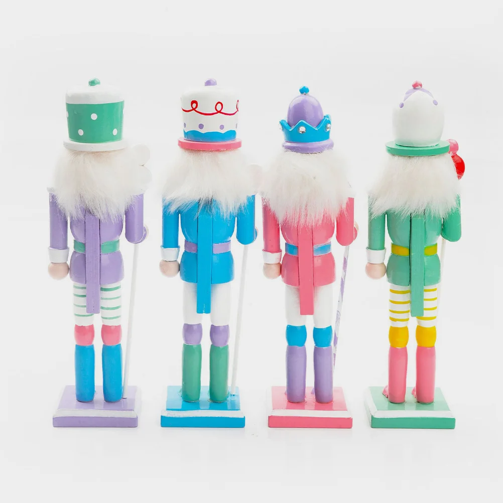 

4 Pcs Nutcracker Christmas Decor Peppermint Candy Walnut Soldier Xmas Nutcrackers Decorations Gifts Outdoor Wooden