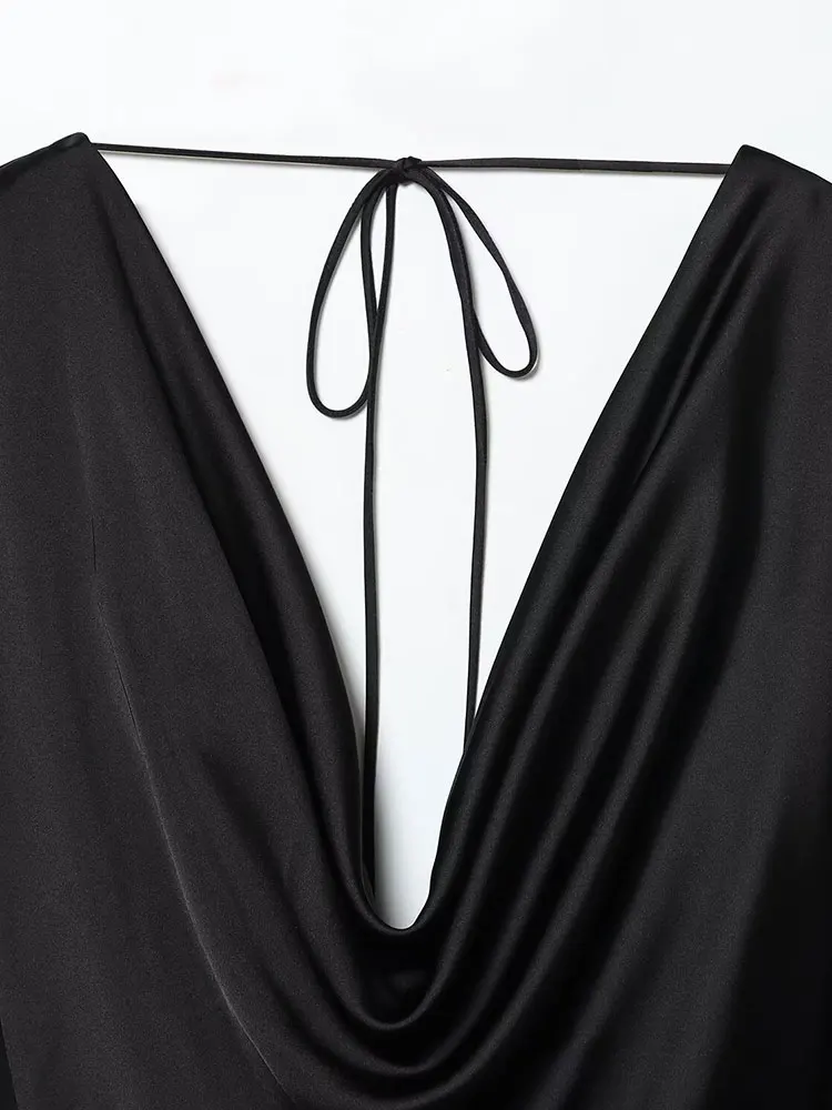 NLZGMSJ Chic Elegant Satin Women Party Dresses for Women V Neck Tied Short Dress Fashion New Backless Sexy Dress