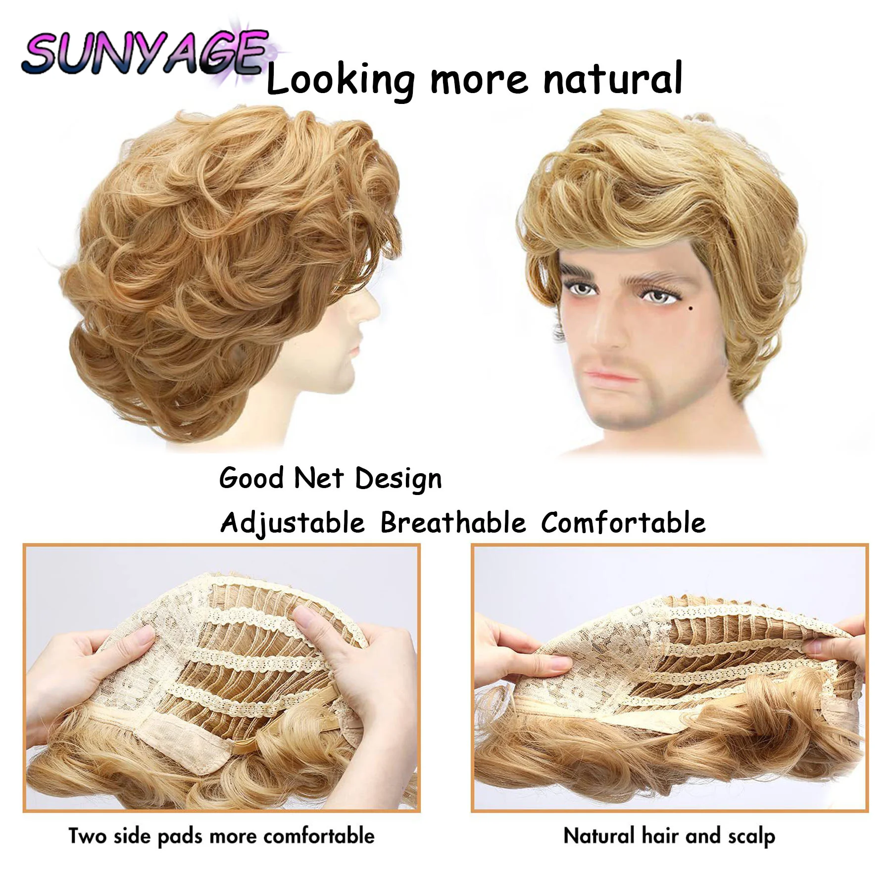 SUNYAGE-peruca loira curta masculina, cabelo sintético em camadas, Cosplay masculino, Anime Peruca Halloween