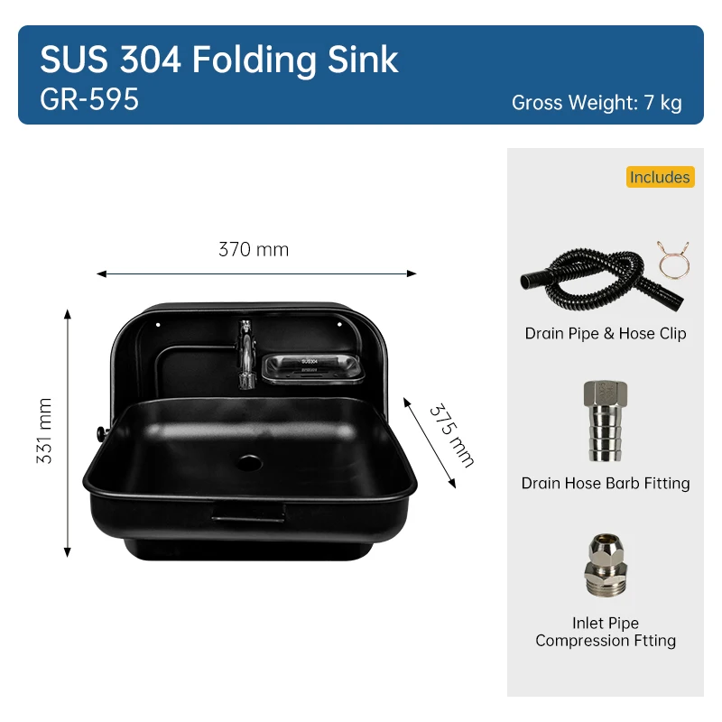 Save Space Sleek Black SUS 304 Stainless Steel Wall-Mounted RV Folding Sink RV Interior Accessories