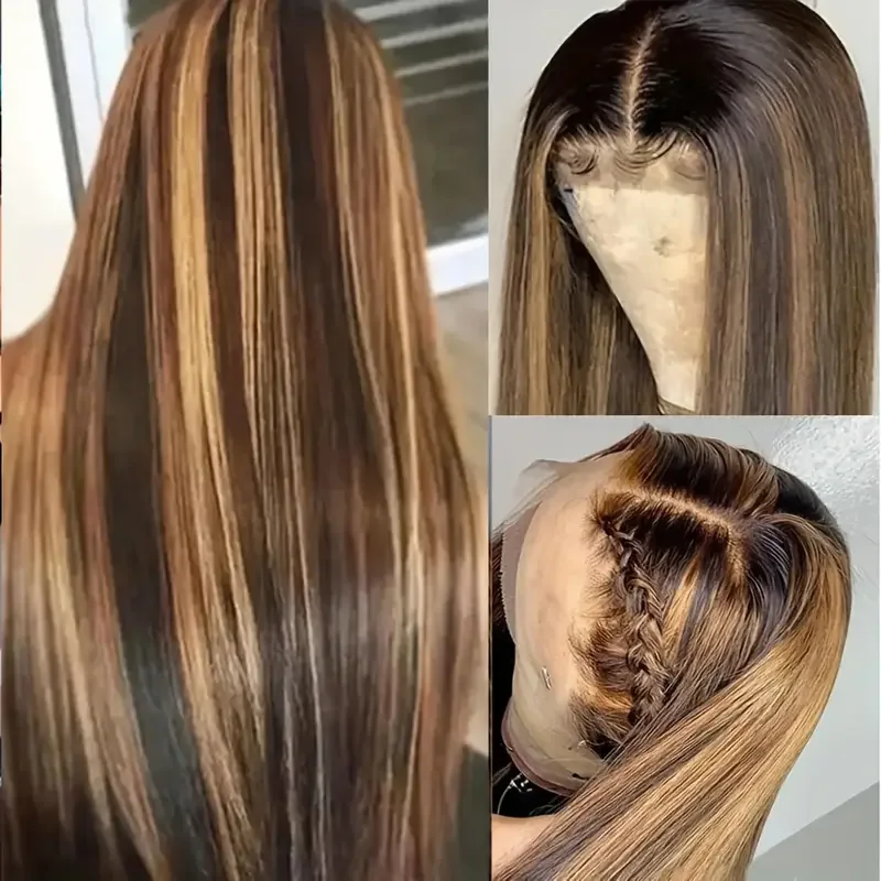 تسليط الضوء على 4/27 شعر مستعار مستقيم 13x6 الدانتيل الشفاف الجبهة خصلات الشعر المستعار الإنسان أومبير العظام مستقيم الدانتيل الباروكات الأمامية 250% الكثافة #6