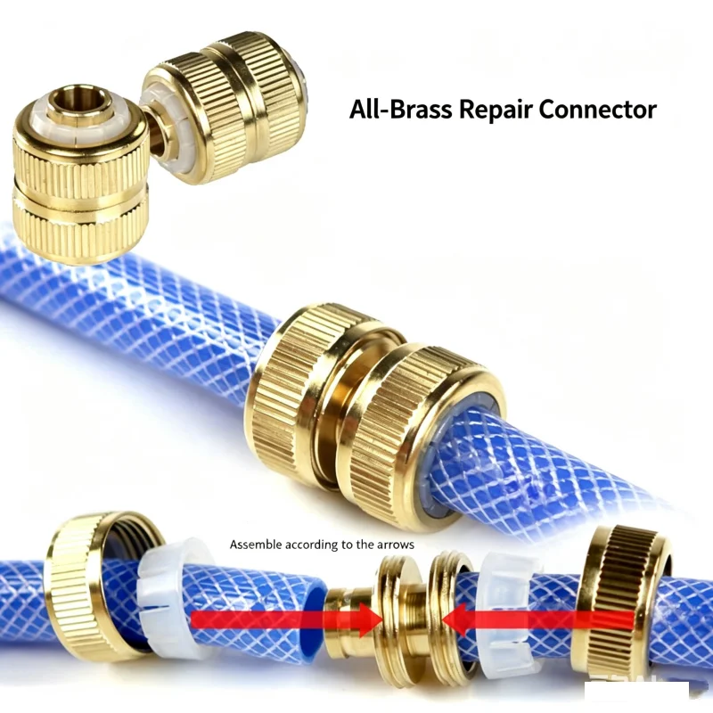 Garden Hose Connector Brass Garden Hose Adapter 1/2Inch and 3/4Inch Faucet with Sealing Washers Rings