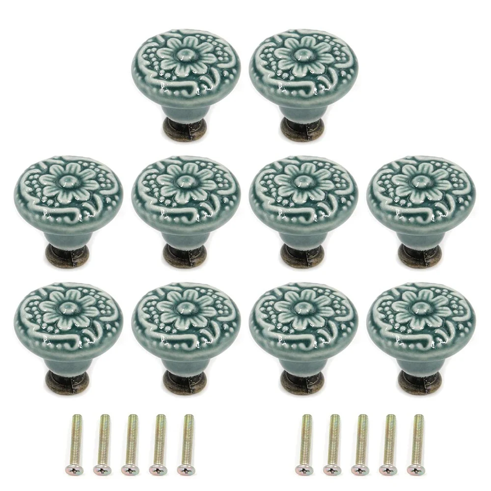 

10Pcs Decorative Knob Ceramic Knobs Drawer Cabinet Pull Handle Knobs Furniture Decorative Pull Tool with Mounting Screws