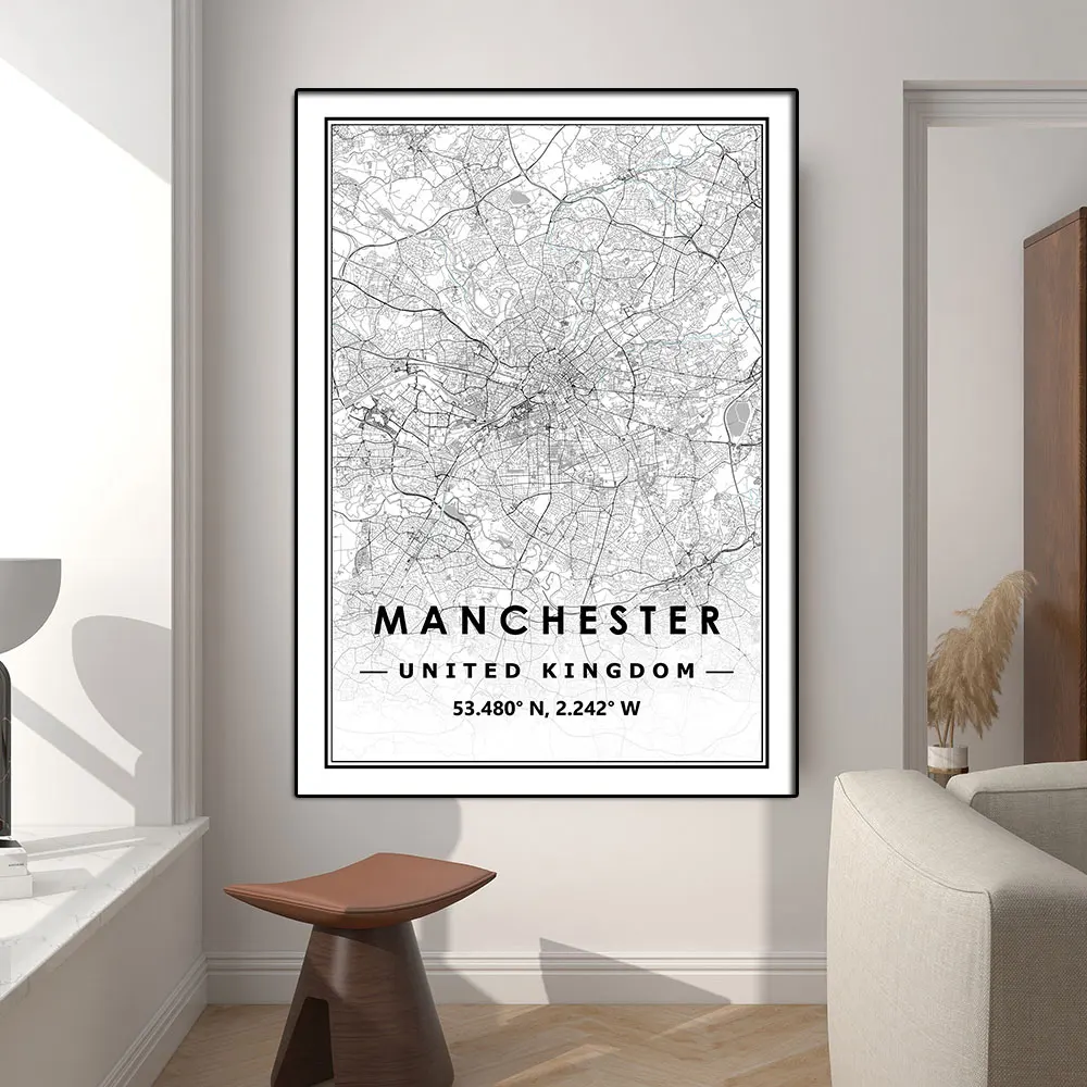 London Luton Manchester United Kingdom Map Poster And Print Minimal Scandinavian Nordic Artwork Home Bedroom Decoration