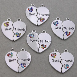 3Pairs/6pcs  20x25mm Heart-shaped Best Friends Charms Fashion Enamel Charms For Jewelry Making Friendship Necklace Bracelet Acce