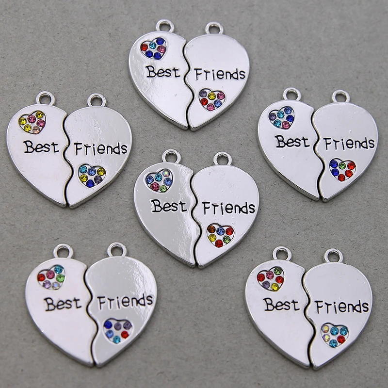 3 pary/6 sztuk 20x25mm w kształcie serca najlepsi przyjaciele Charms moda emalia Charms do tworzenia biżuterii naszyjnik przyjaźni bransoletka Acce