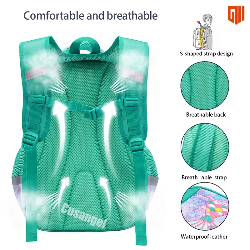 AOK-mochila de cola de pez verde para niños, morral escolar de 16 pulgadas, resistente al agua, de alta calidad, para estudiantes de primaria