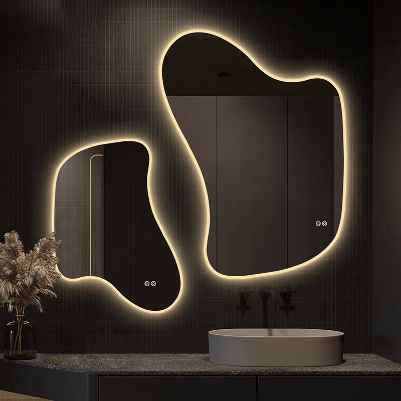 Vanity Irregular Bath Mirrors Asymmetrical Full Body Toilet Bath Mirrors Led Makeup Touch Bathroom Fixture