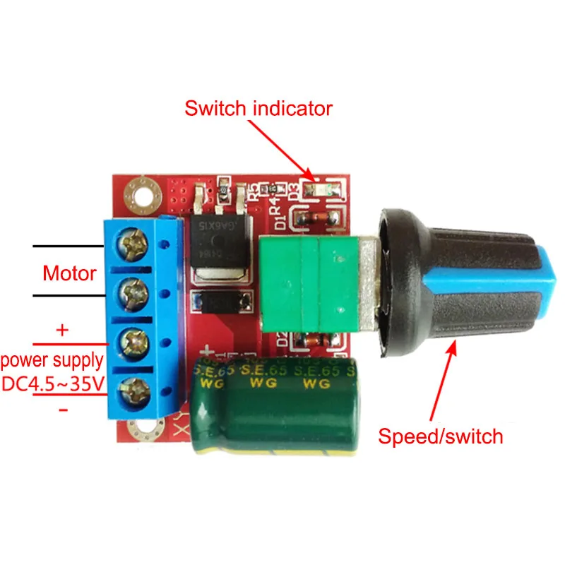 Mini 5A 90W PWM 12V DC Motor Speed Controller Module DC-DC 4.5V-35V Adjustable Speed Regulator Control Governor Switch 24V