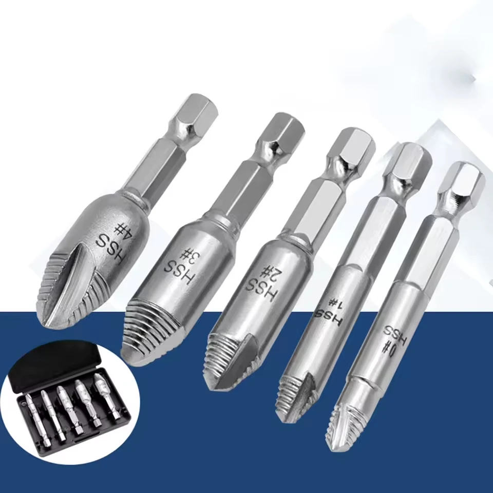5Pcs Damaged Screw Extractor Drill Bit Set HSS4241 Hex Shank Double-Head Broken Bolt Remover Easy Out Screw Extraction Tools