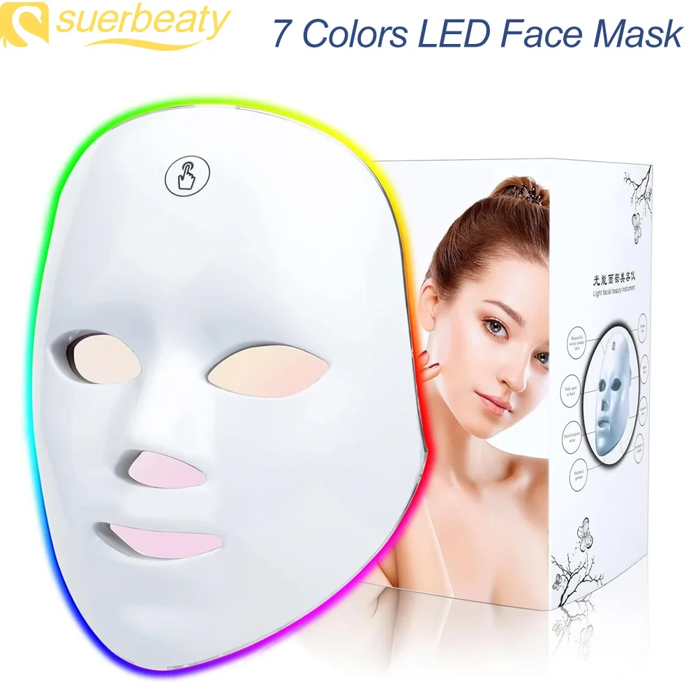 LED Face Mask Light Therapy 7 Color Treatment Photon Mask Facial Skin Care Mask