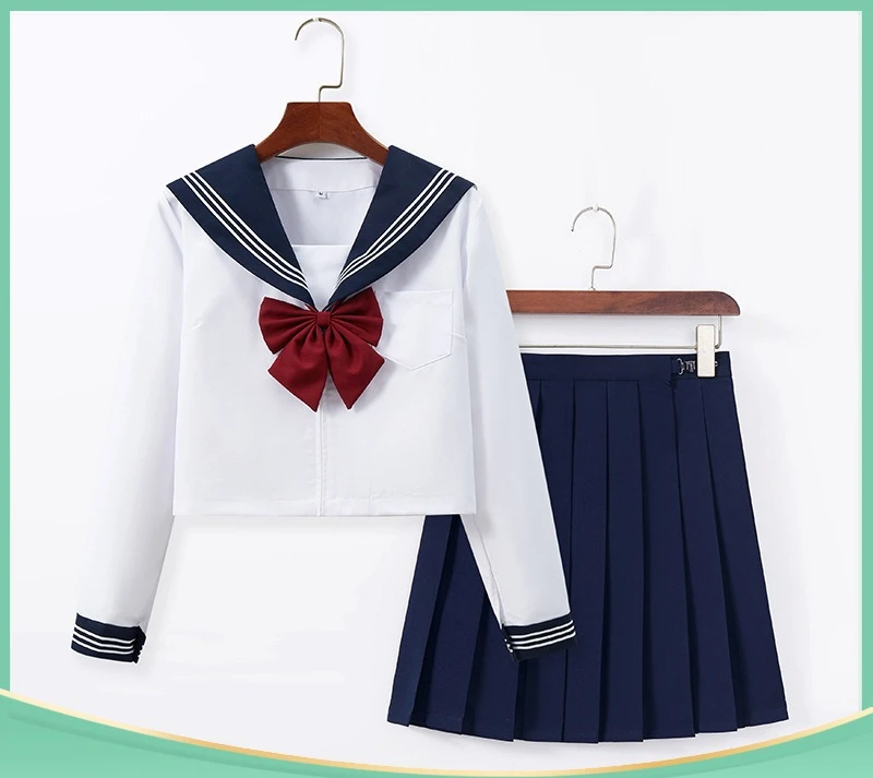 Set gonna a pieghe estiva, abito da marinaio, gonna set uniforme da studente, gonna a pieghe uniforme scolastica di base bianca a tre libri in stile giapponese
