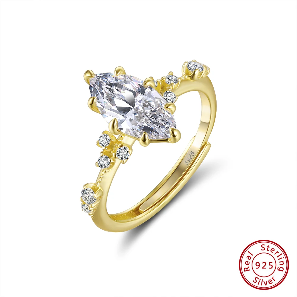 KISS MANDY 925 Sterling Silver Marquise Cubic Zirconia Ring Adjustable Exquisite Accessories Party Luxury Trendy Jewelry LZR46