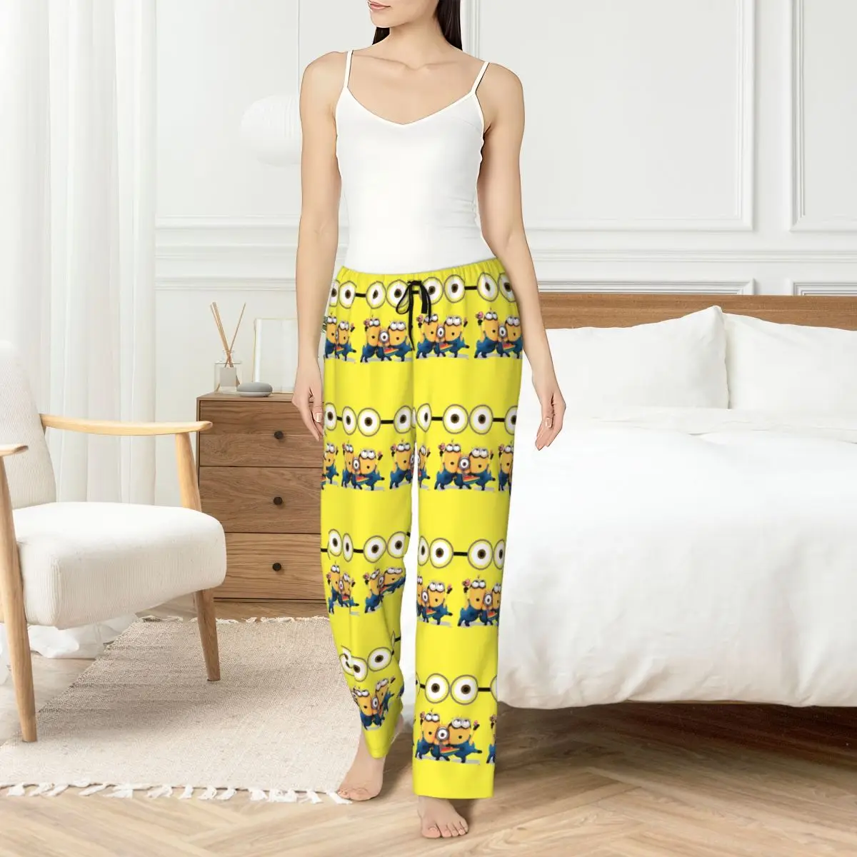 Custom M-Miniones-Anime Pajama Pants Women Yellow Capsule-Shaped Lounge Sleep Stretch Sleepwear Bottoms with Pockets
