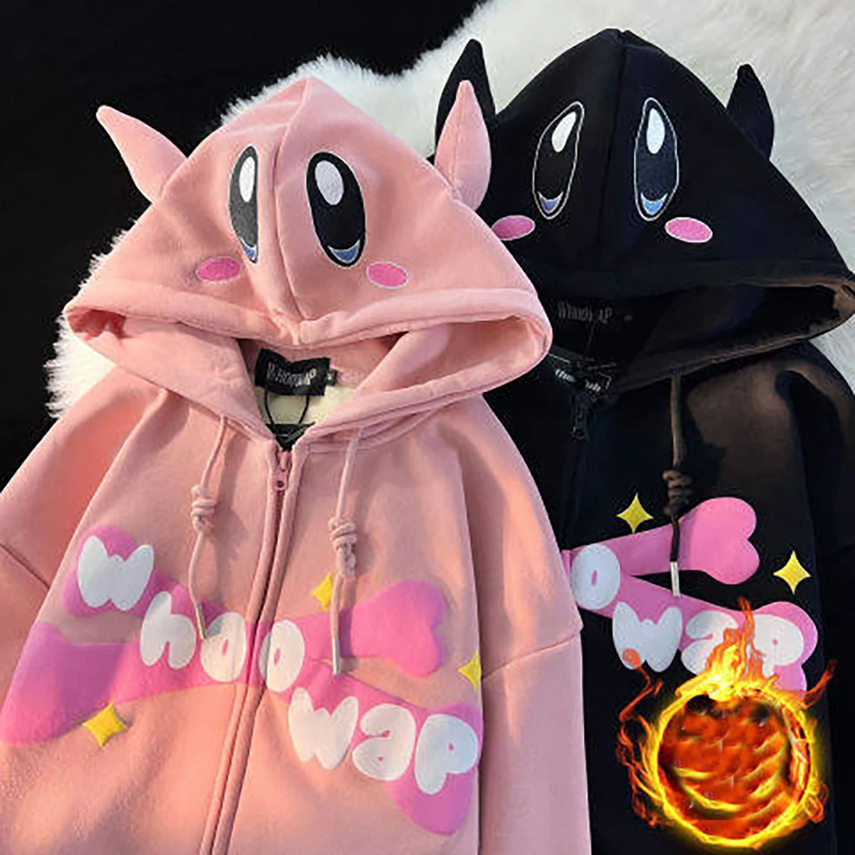 Y2k Devil Hoodies Women Japanese Sweet Cool Streetwear Cartoon Loose Sweatshirt Zip Up Pullover Coat Kawaii Couples Cute Tops