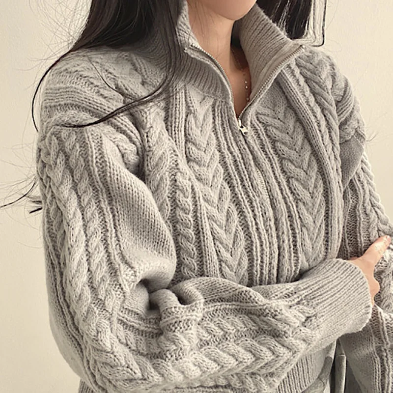 ITOOLIN Women Chic Sweater Cashmere Cardigan Zipper Casual Solid Knit Slim Sweater Cardigan For Women 2023 Autumn Winter