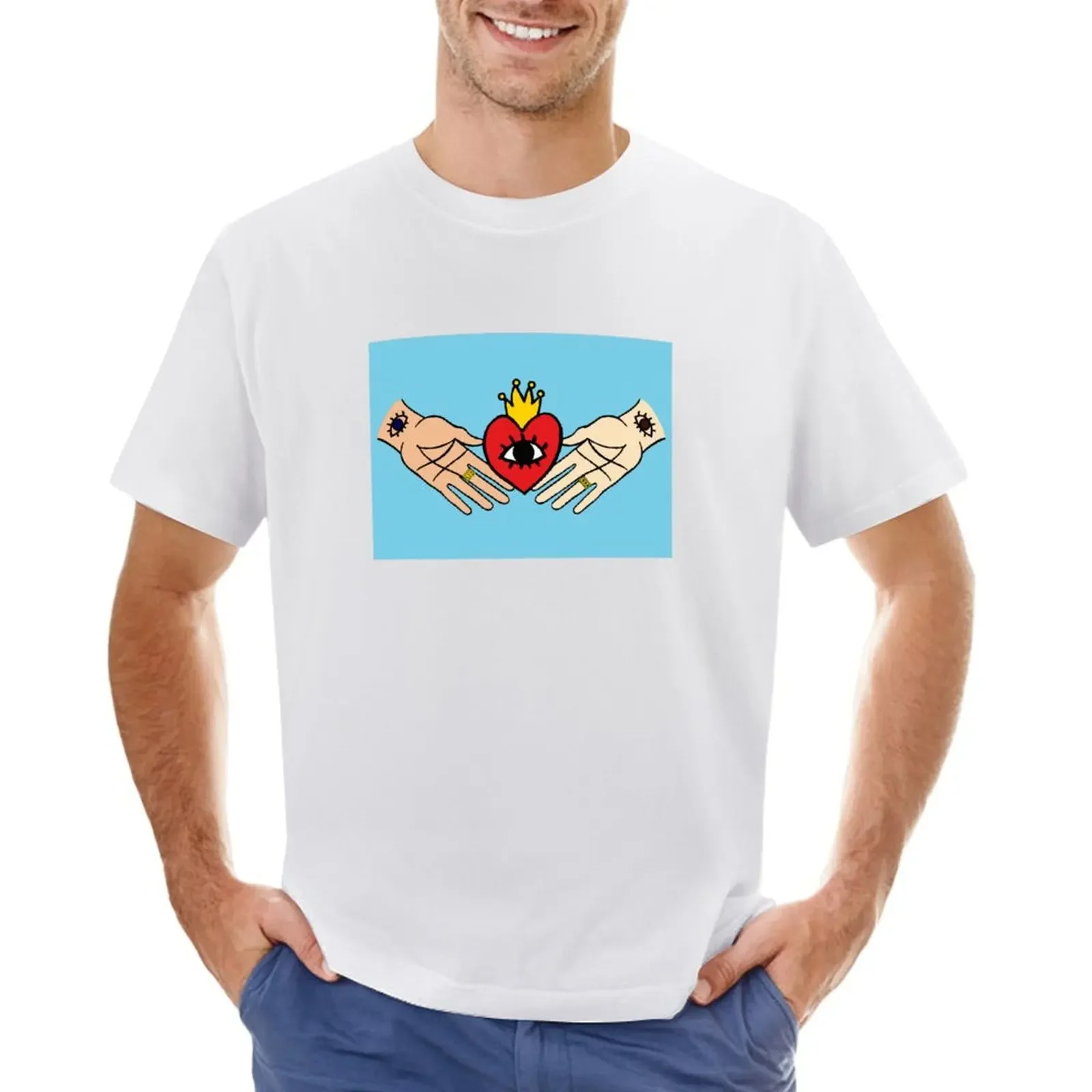 

Claddagh ring inspired digital art with blue background T-shirt sports fans boys whites sweat shirts, men