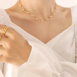Multi Freshwater Pearl Charms Necklace In Stainless Steel With 18k Gold Plated Non Tarnish Short Necklace Choker For Women