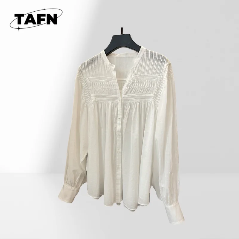 

Женская рубашка с рюшами, элегантная шифоновая блузка с пышными рукавами, женская рубашка в горошек, свободная блузка с длинными рукавами, хлопковая рубашка AH01171