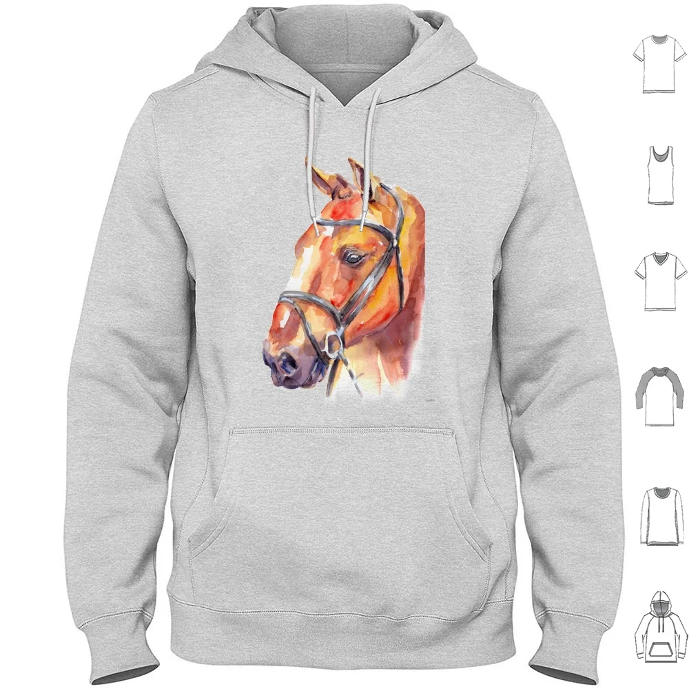 Sudadera con capucha de caballo de algodón de manga larga caballo naturaleza animales acuarela Animal Caballo pura sangre pura sangre Colt razas