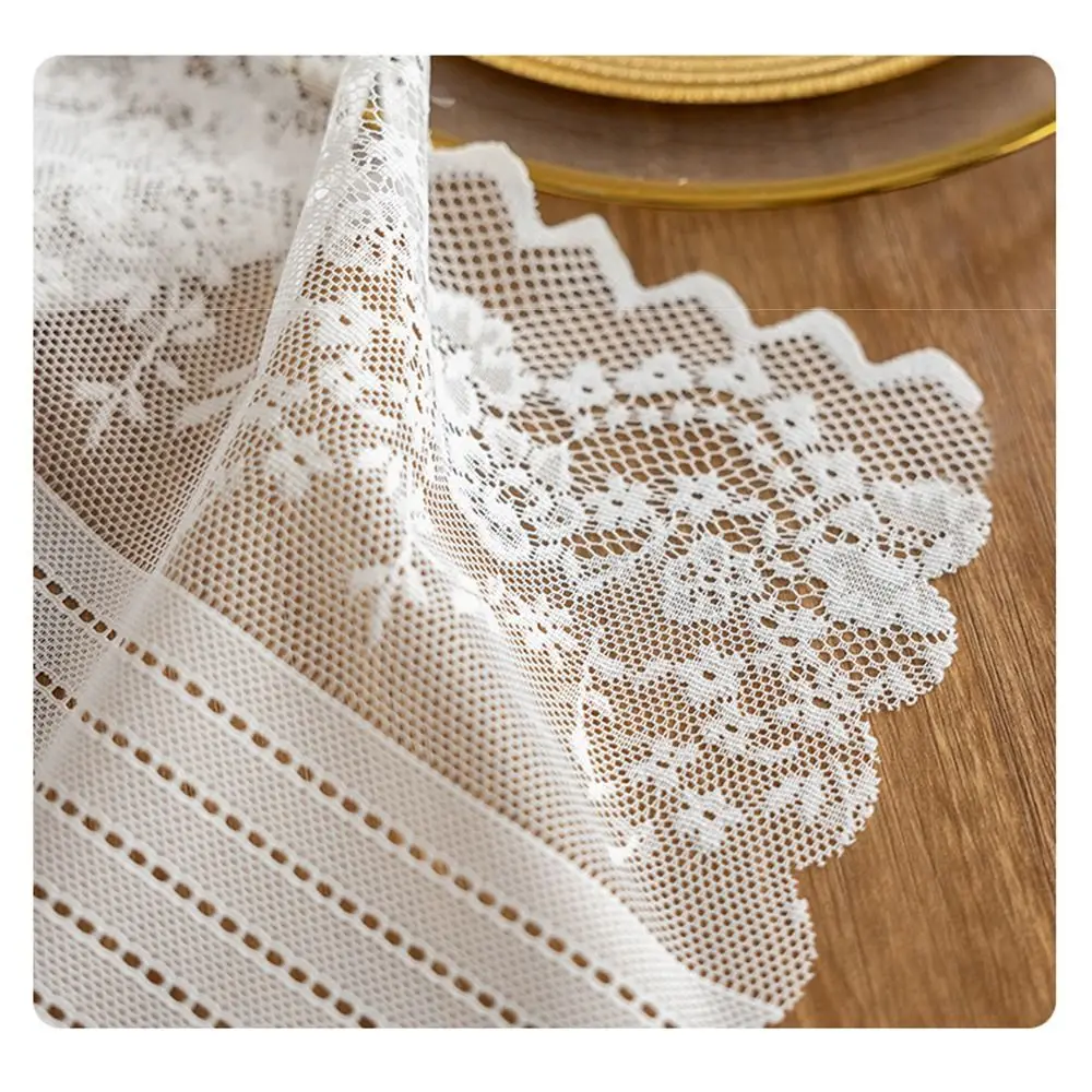 Hollowed Out Lace Jacquard Table Runner Semi-Sheer French Romantic Table Doilies Floral Embroidered Multi-size